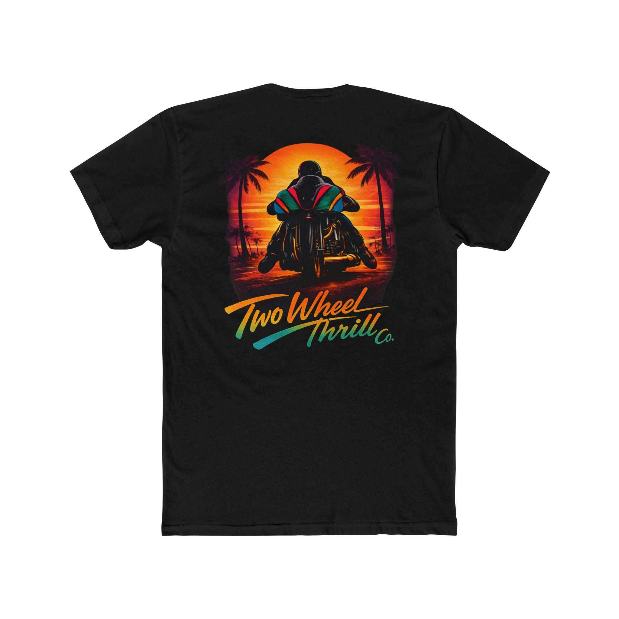 Two Wheel Thrill Motorcycle Tee — "Stupid Fast!" Sunset Rider T-Shirt