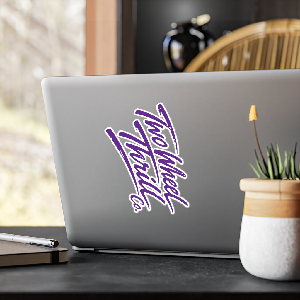 Kiss-Cut Vinyl Decal — "Low Wheel Thrill Co." Script Sticker (Purple)