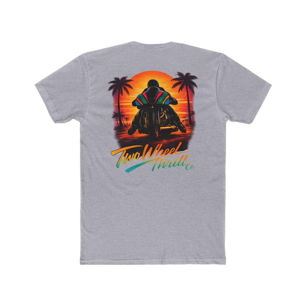 Two Wheel Thrill Motorcycle Tee — "Stupid Fast!" Sunset Rider T-Shirt