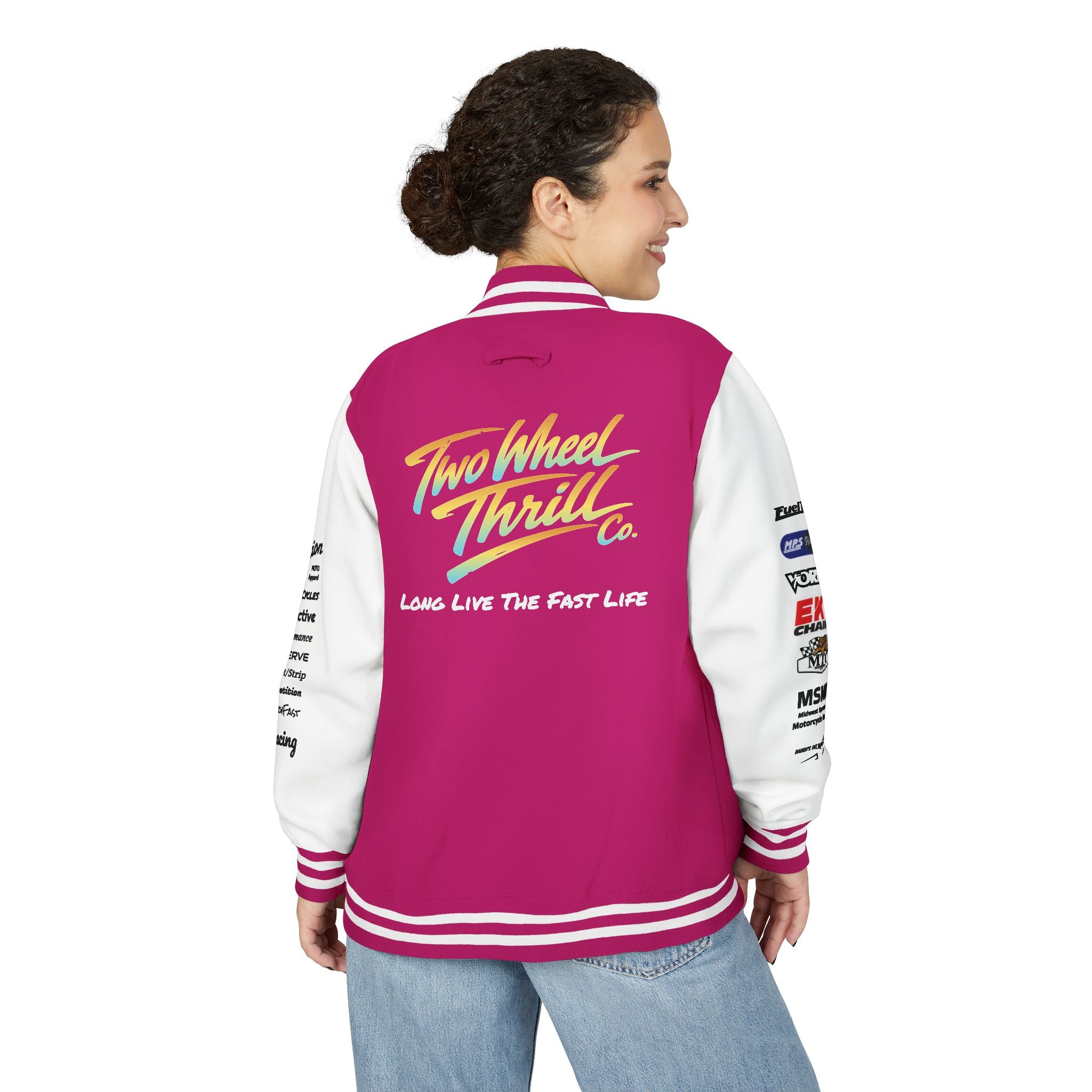 Two Wheeled Thrill Letterman Jacket — "Live the Fast Life" Varsity Jacket