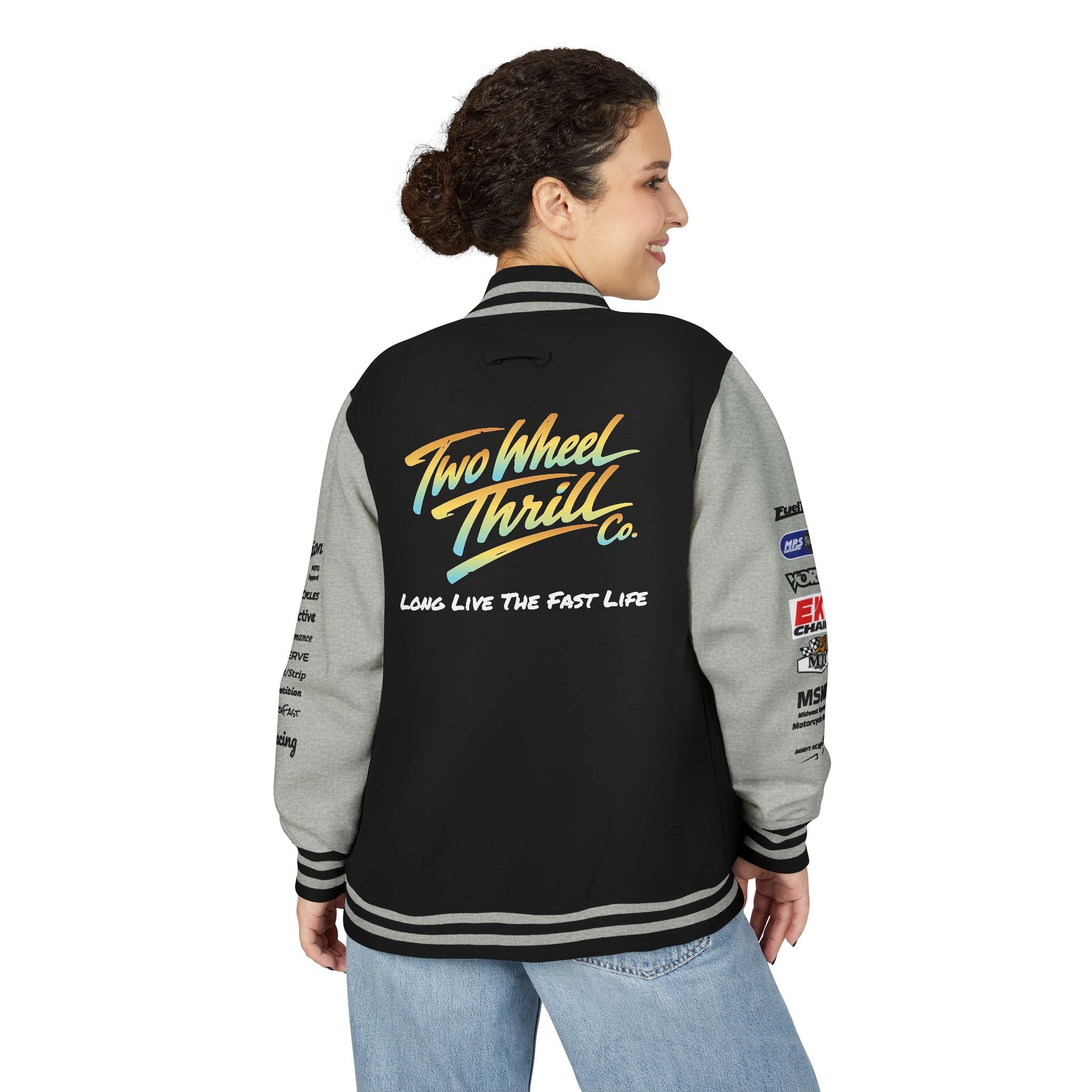 Two Wheeled Thrill Letterman Jacket — "Live the Fast Life" Varsity Jacket