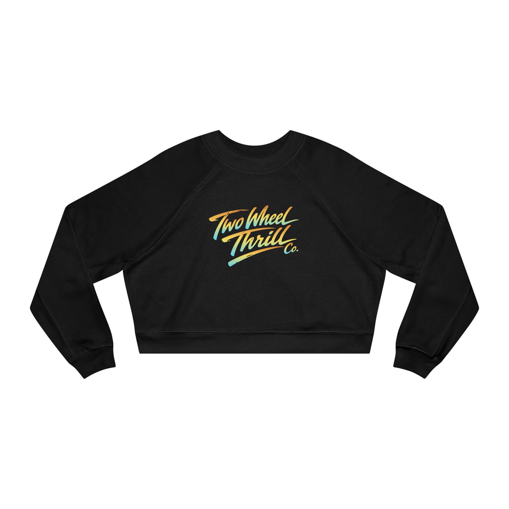 Two Wheel Thrill Co. Cropped Pullover — Women's Retro Motorcycle Fleece