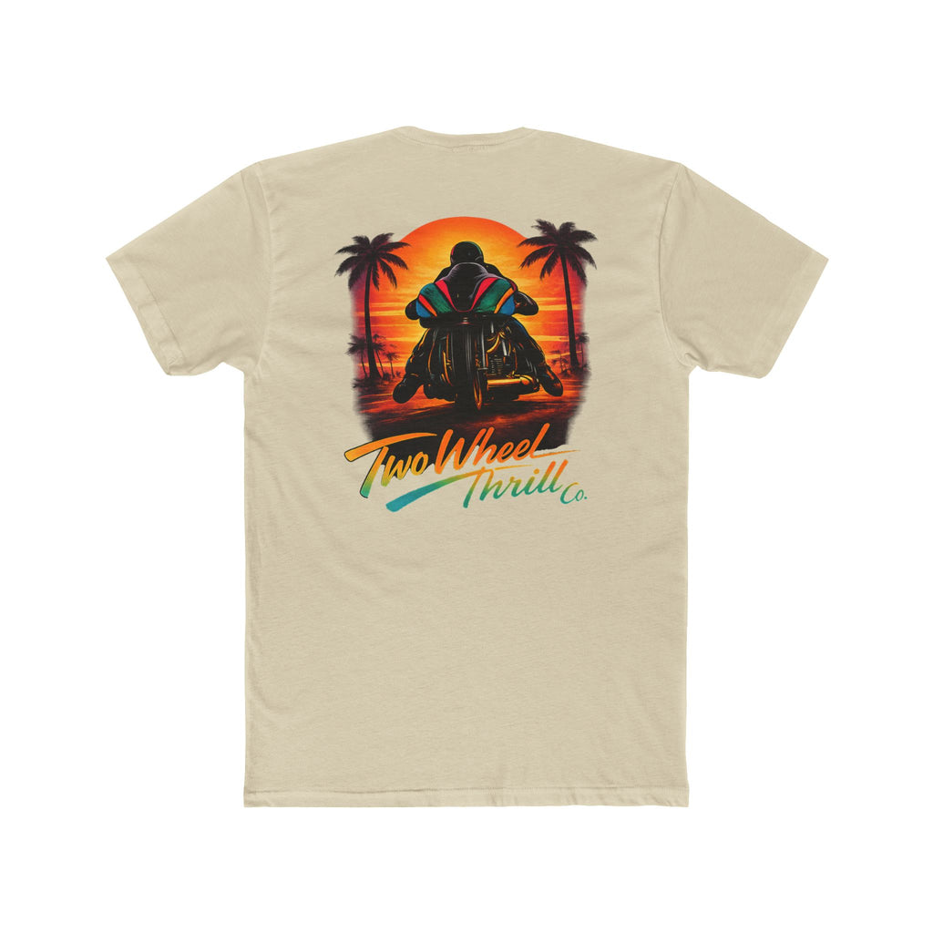 Two Wheel Thrill Co. Motorcycle Tee — Retro Beach Rider Graphic T-Shirt