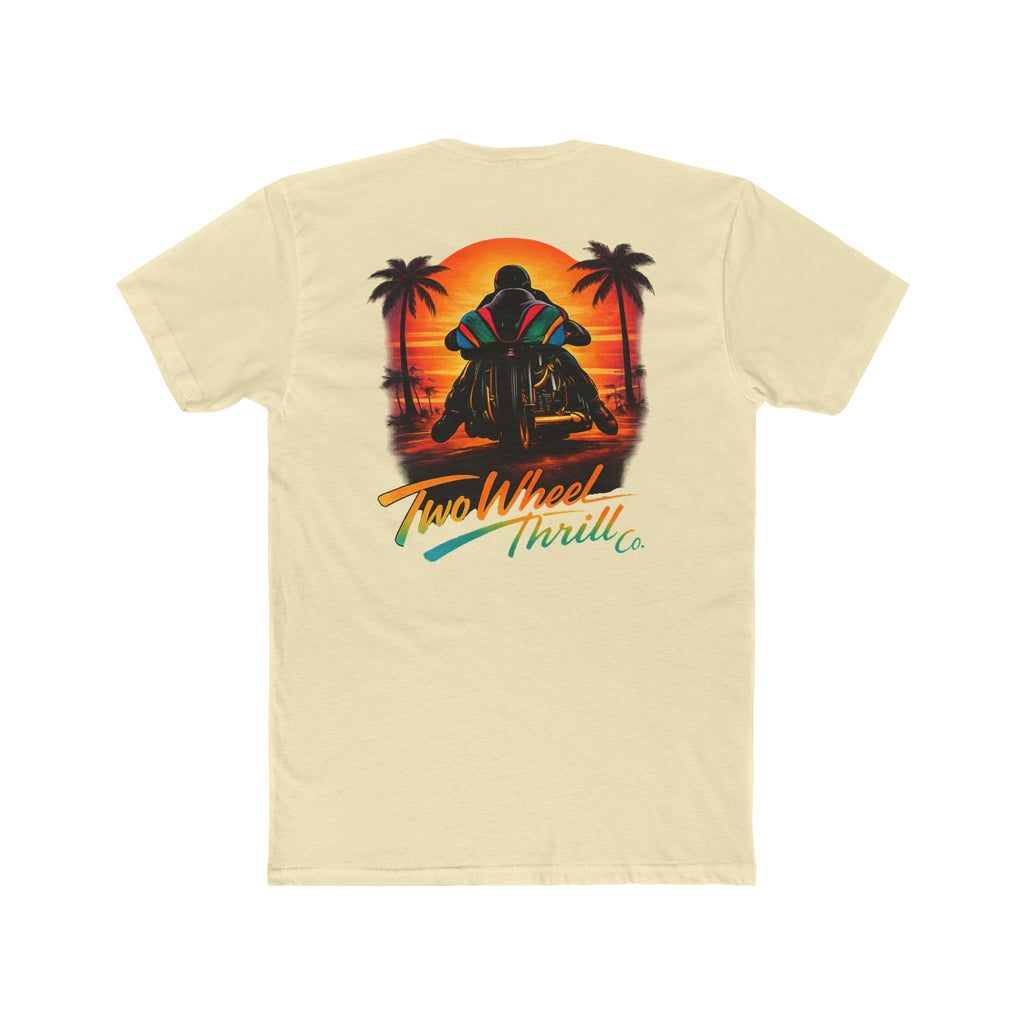 Two Wheel Thrill Co. Motorcycle Tee — Retro Beach Rider Graphic T-Shirt