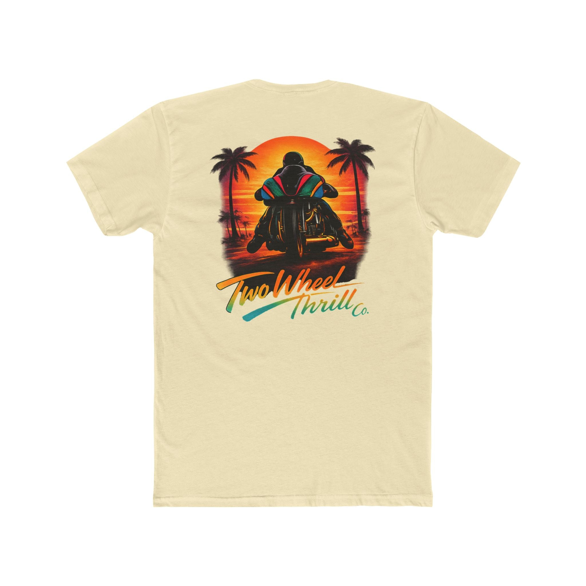 Two Wheel Thrill Co. Motorcycle Tee — Retro Beach Rider Graphic T-Shirt