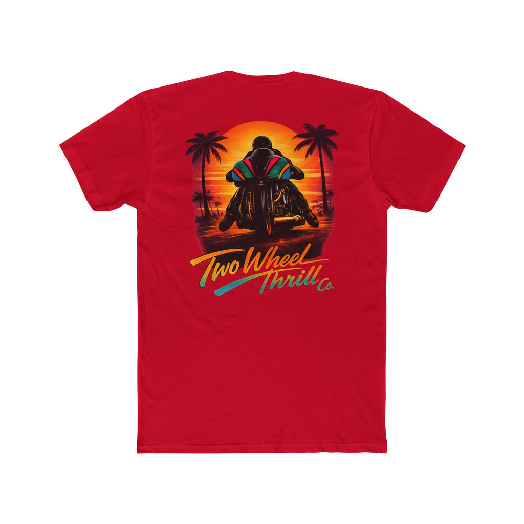 Two Wheel Thrill Motorcycle Tee — "Stupid Fast!" Sunset Rider T-Shirt