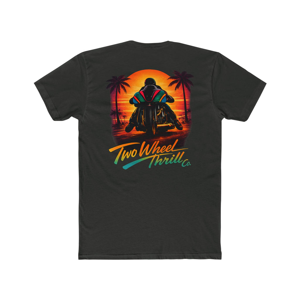 Two Wheel Thrill Motorcycle Tee — "Stupid Fast!" Sunset Rider T-Shirt