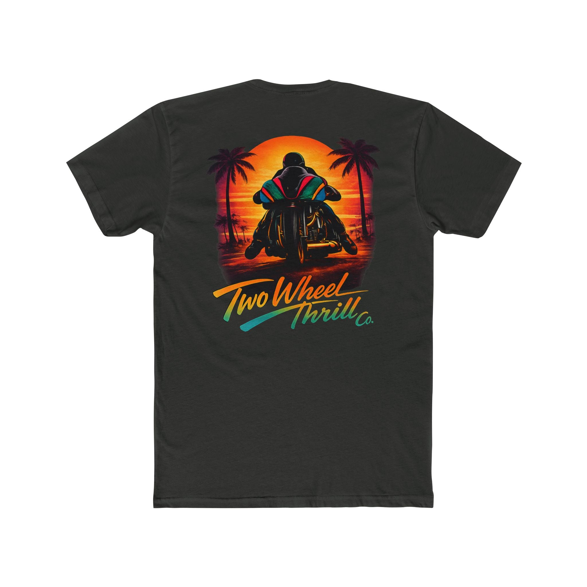 Two Wheel Thrill Motorcycle Tee — "Stupid Fast!" Sunset Rider T-Shirt