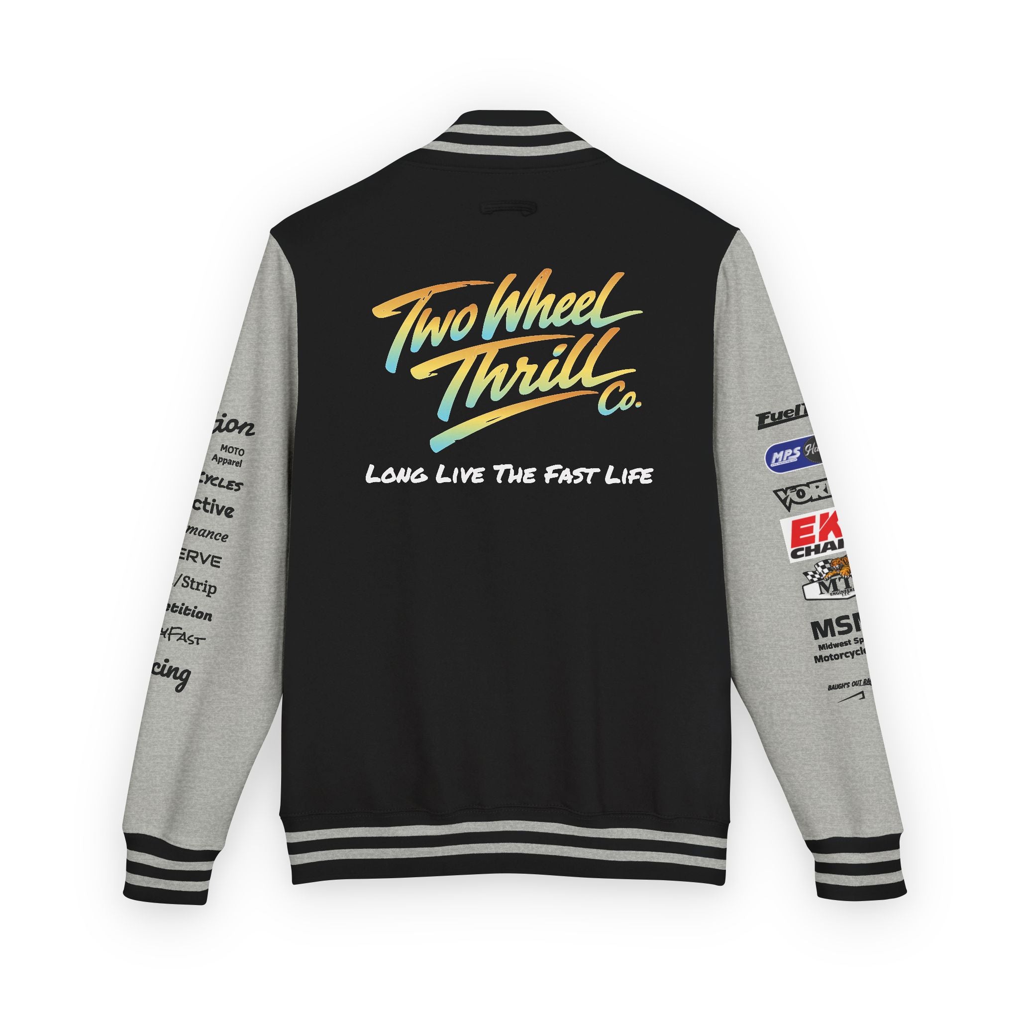 Two Wheeled Thrill Letterman Jacket — "Live the Fast Life" Varsity Jacket