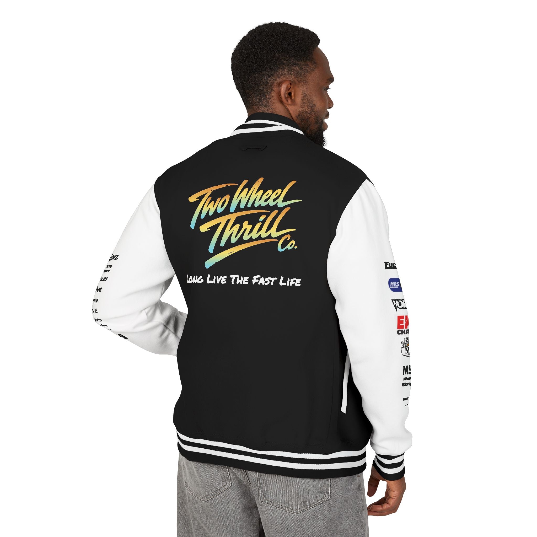 Two Wheeled Thrill Letterman Jacket — "Live the Fast Life" Varsity Jacket