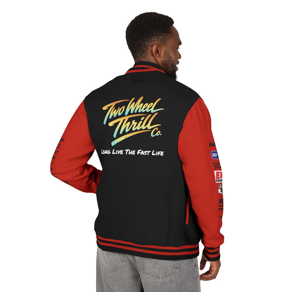 Two Wheeled Thrill Letterman Jacket — "Live the Fast Life" Varsity Jacket