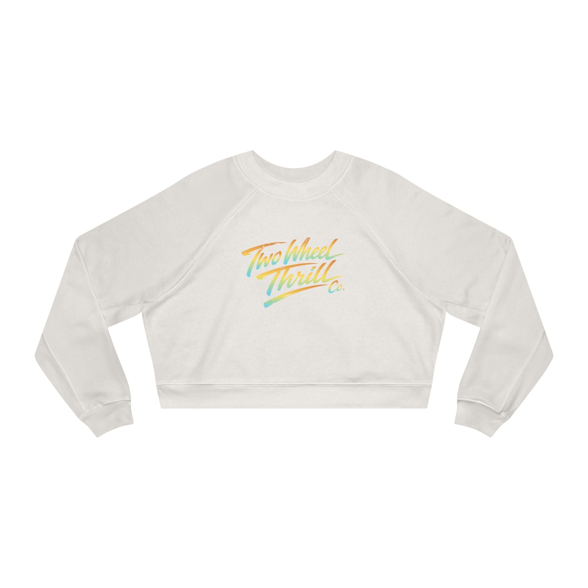 Two Wheel Thrill Co. Cropped Pullover — Women's Retro Motorcycle Fleece