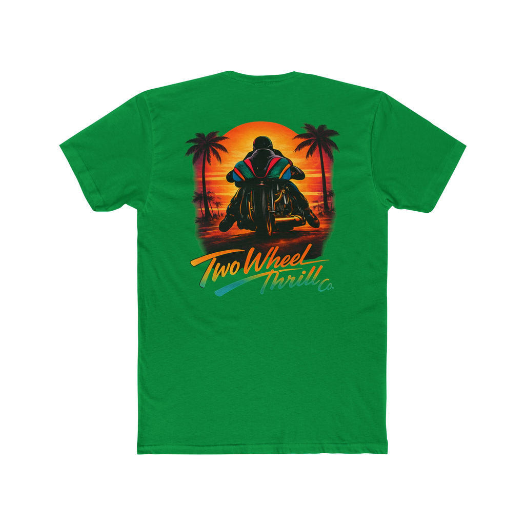 Two Wheel Thrill Motorcycle Tee — "Stupid Fast!" Sunset Rider T-Shirt