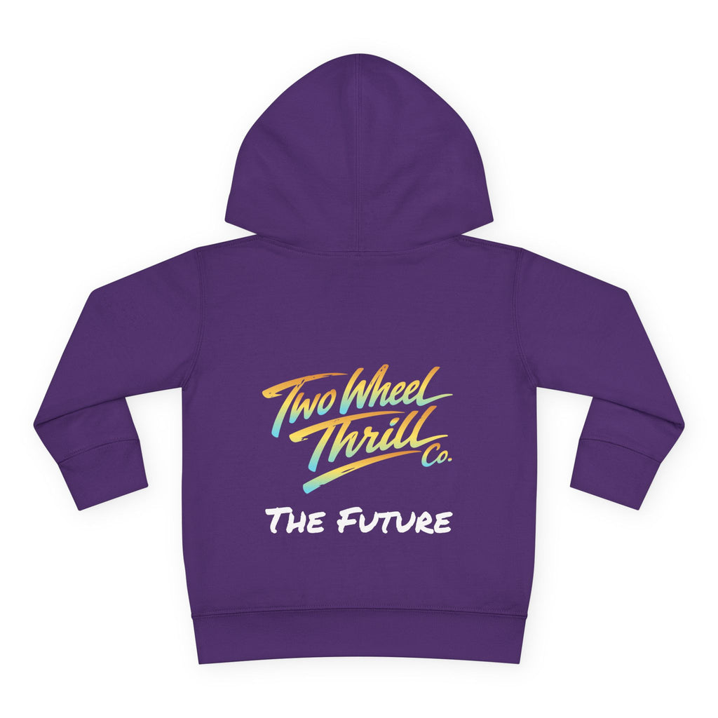 Toddler Hoodie - "Cycles" Front Patch & "Two Wheel Thrill Co." Colorful Back Graphic