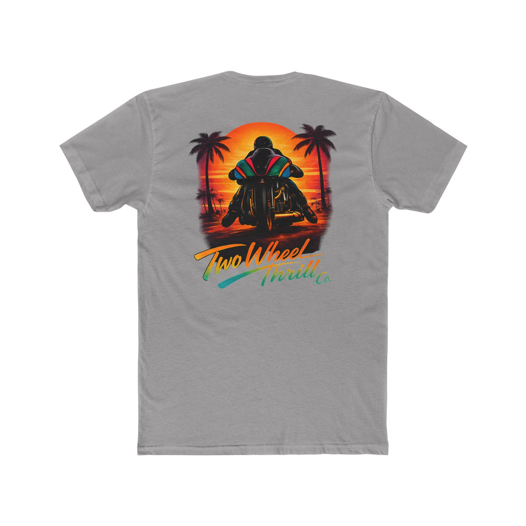 Two Wheel Thrill Co. Motorcycle Tee — Retro Beach Rider Graphic T-Shirt