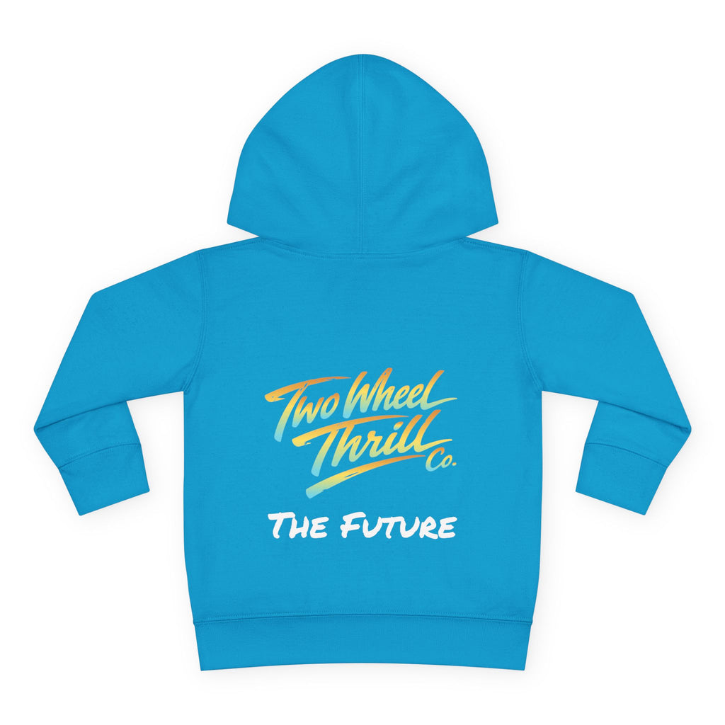 Toddler Hoodie - "Cycles" Front Patch & "Two Wheel Thrill Co." Colorful Back Graphic