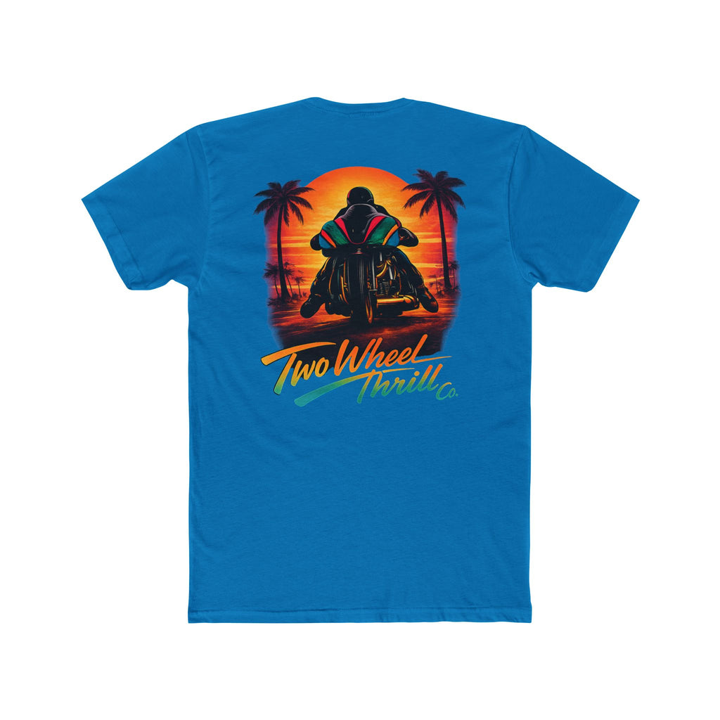 Two Wheel Thrill Motorcycle Tee — "Stupid Fast!" Sunset Rider T-Shirt