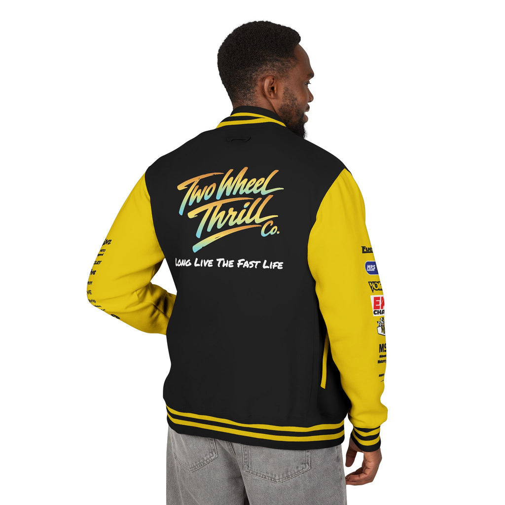 Two Wheeled Thrill Letterman Jacket — "Live the Fast Life" Varsity Jacket