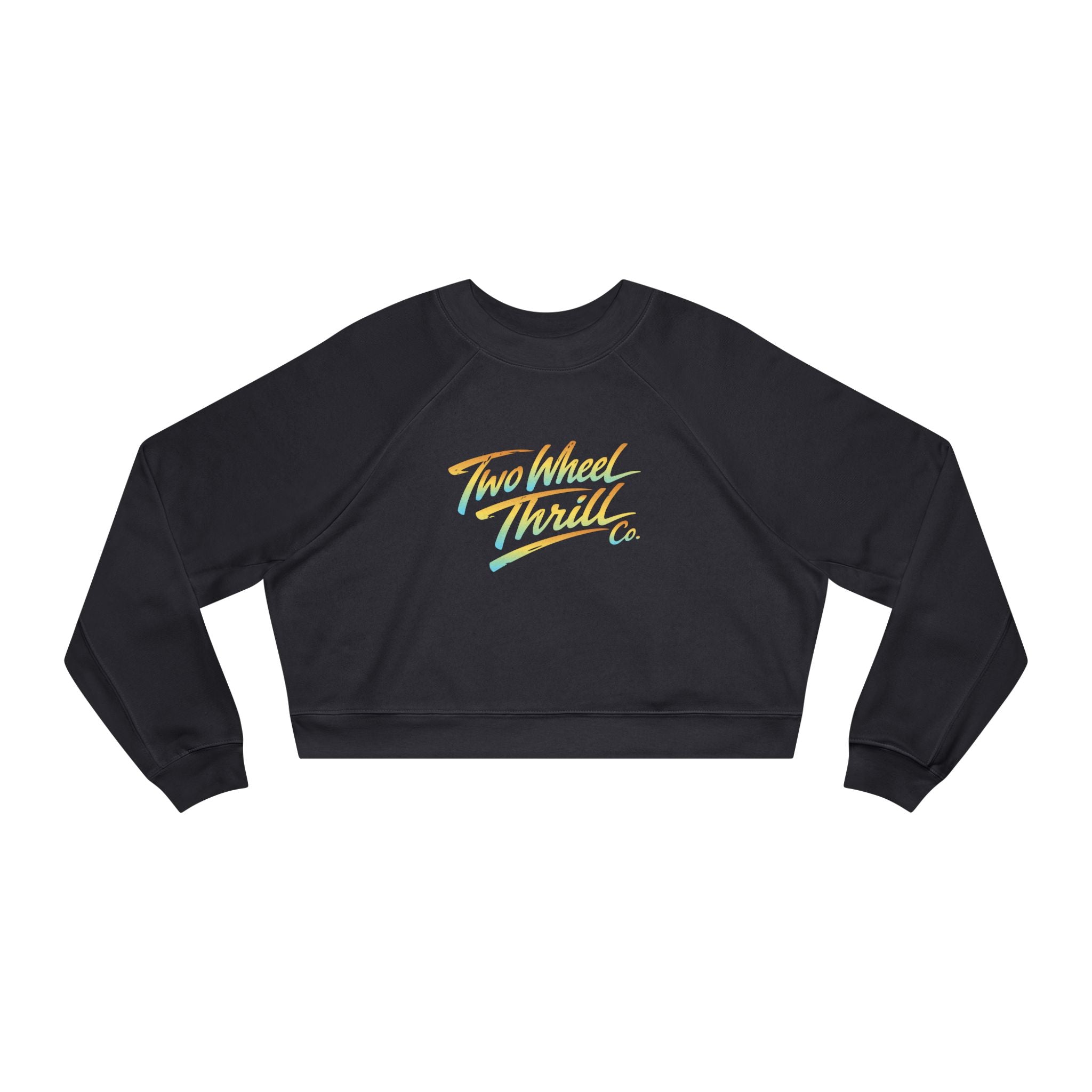 Two Wheel Thrill Co. Cropped Pullover — Women's Retro Motorcycle Fleece