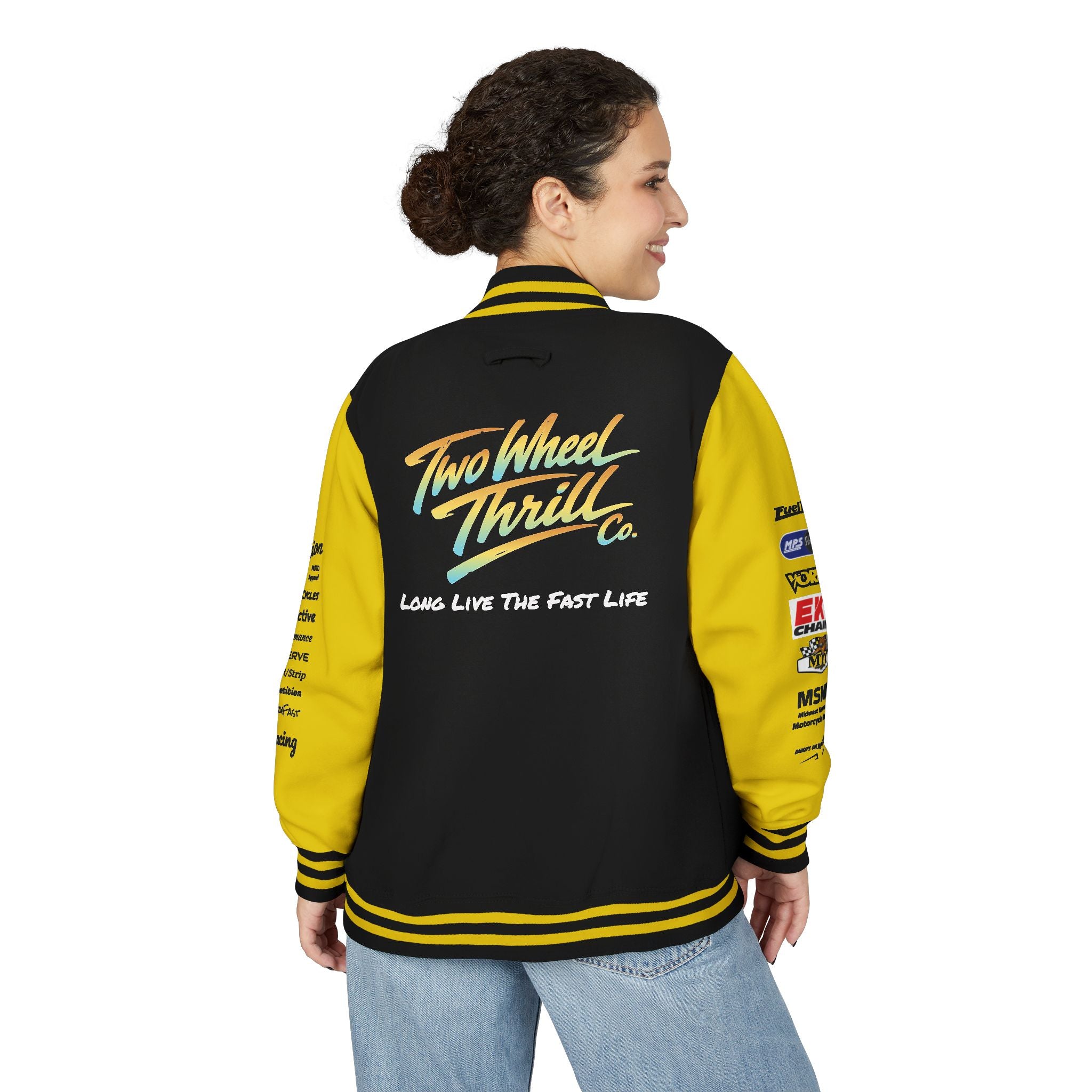 Two Wheeled Thrill Letterman Jacket — "Live the Fast Life" Varsity Jacket
