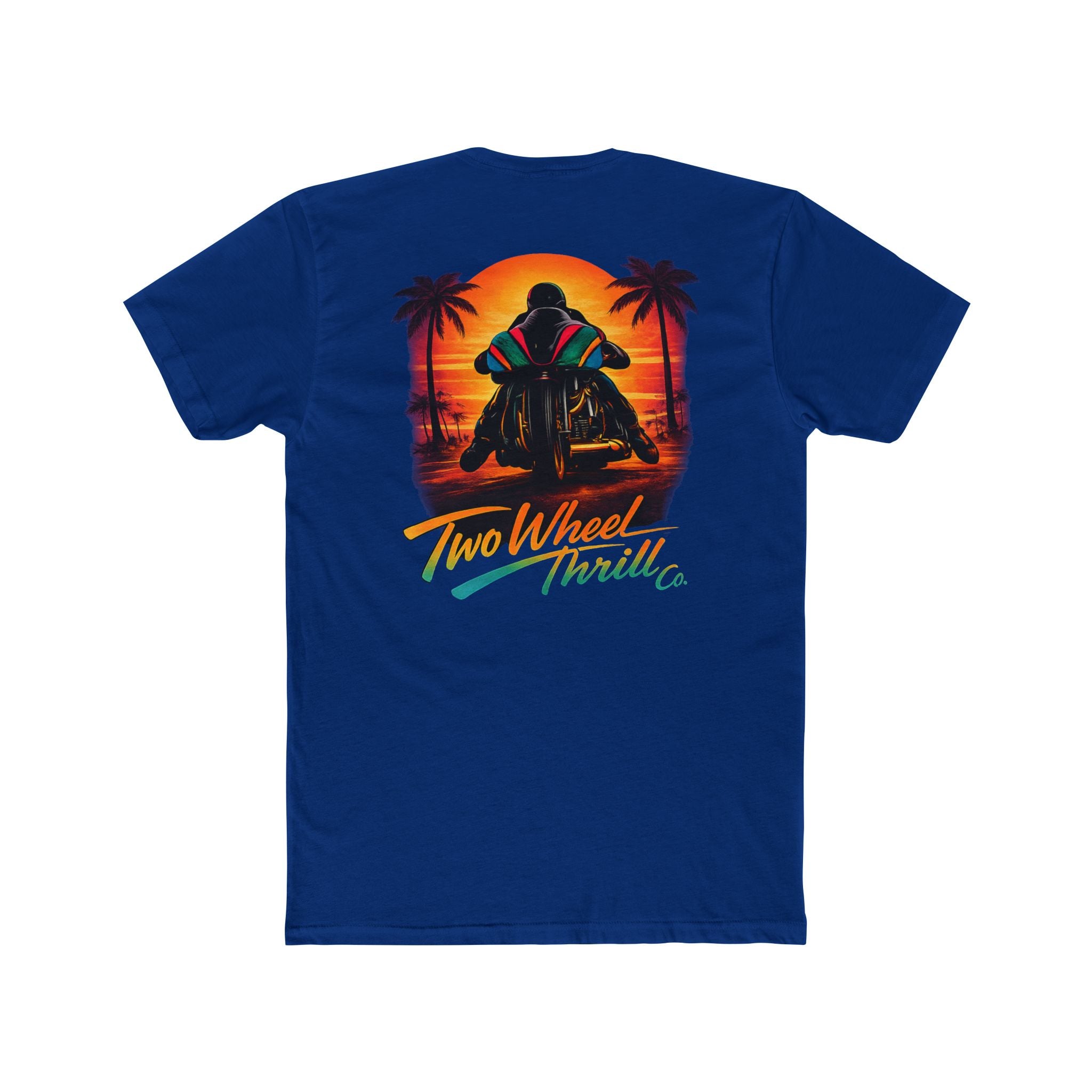 Two Wheel Thrill Co. Motorcycle Tee — Retro Beach Rider Graphic T-Shirt