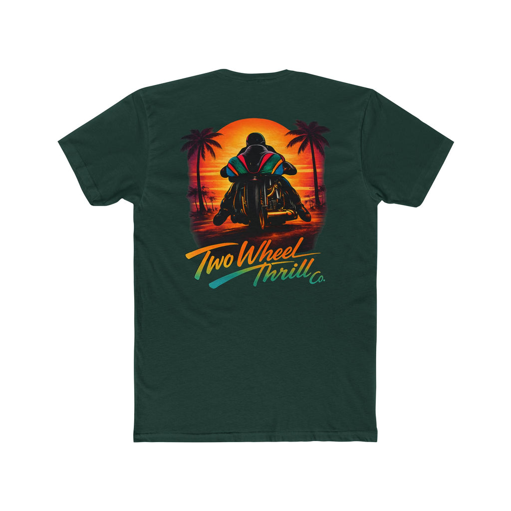 Two Wheel Thrill Motorcycle Tee — "Stupid Fast!" Sunset Rider T-Shirt