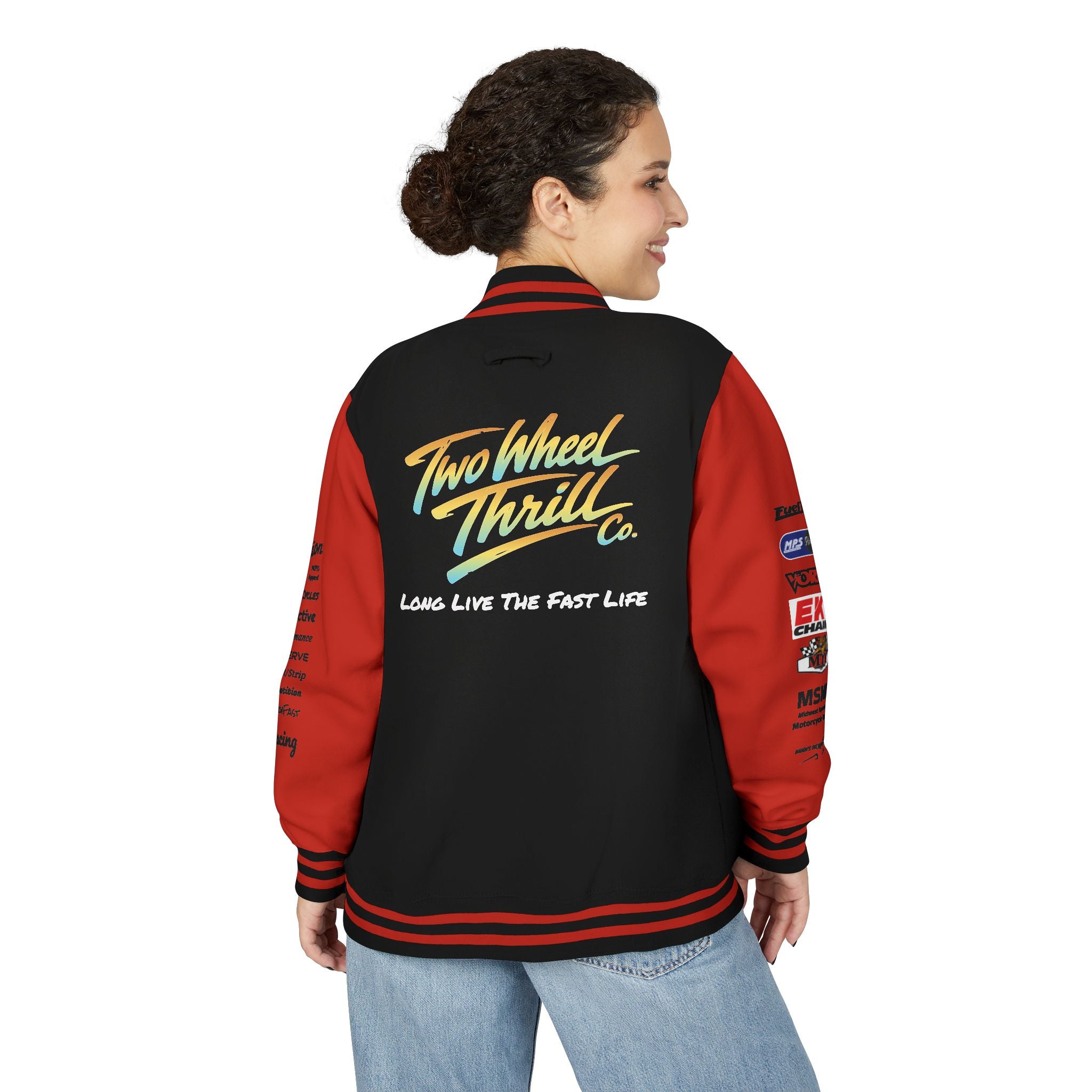 Two Wheeled Thrill Letterman Jacket — "Live the Fast Life" Varsity Jacket