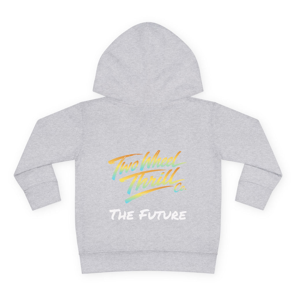 Toddler Hoodie - "Cycles" Front Patch & "Two Wheel Thrill Co." Colorful Back Graphic