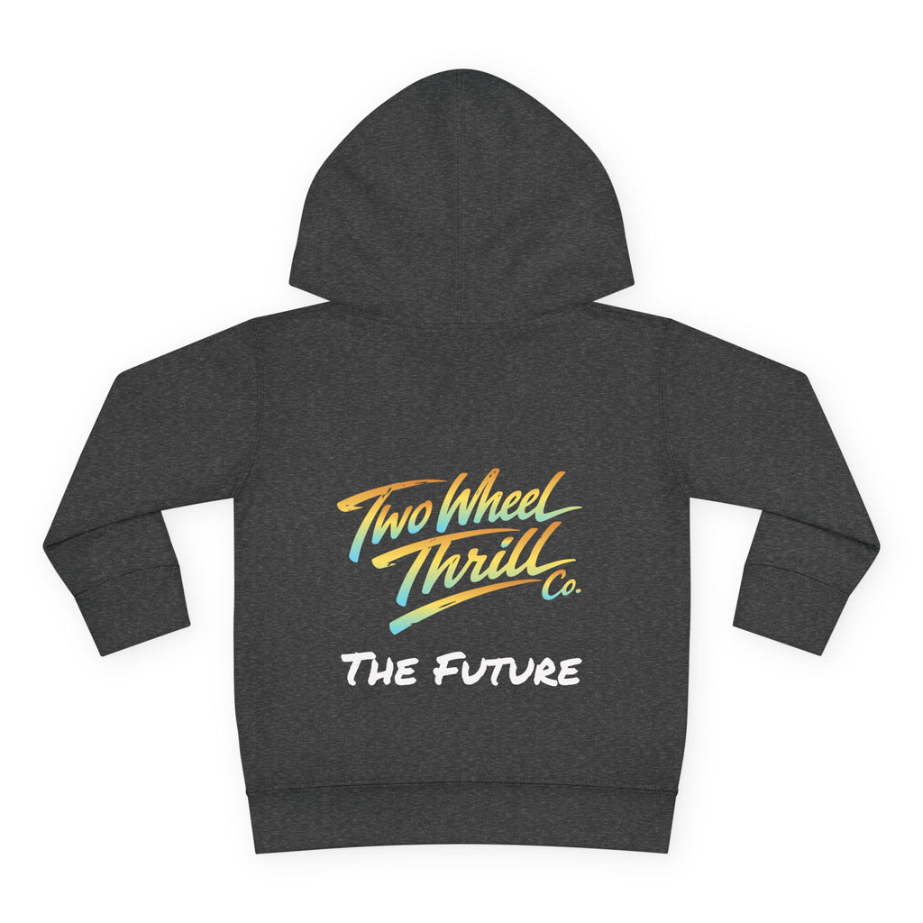 Toddler Hoodie - "Cycles" Front Patch & "Two Wheel Thrill Co." Colorful Back Graphic