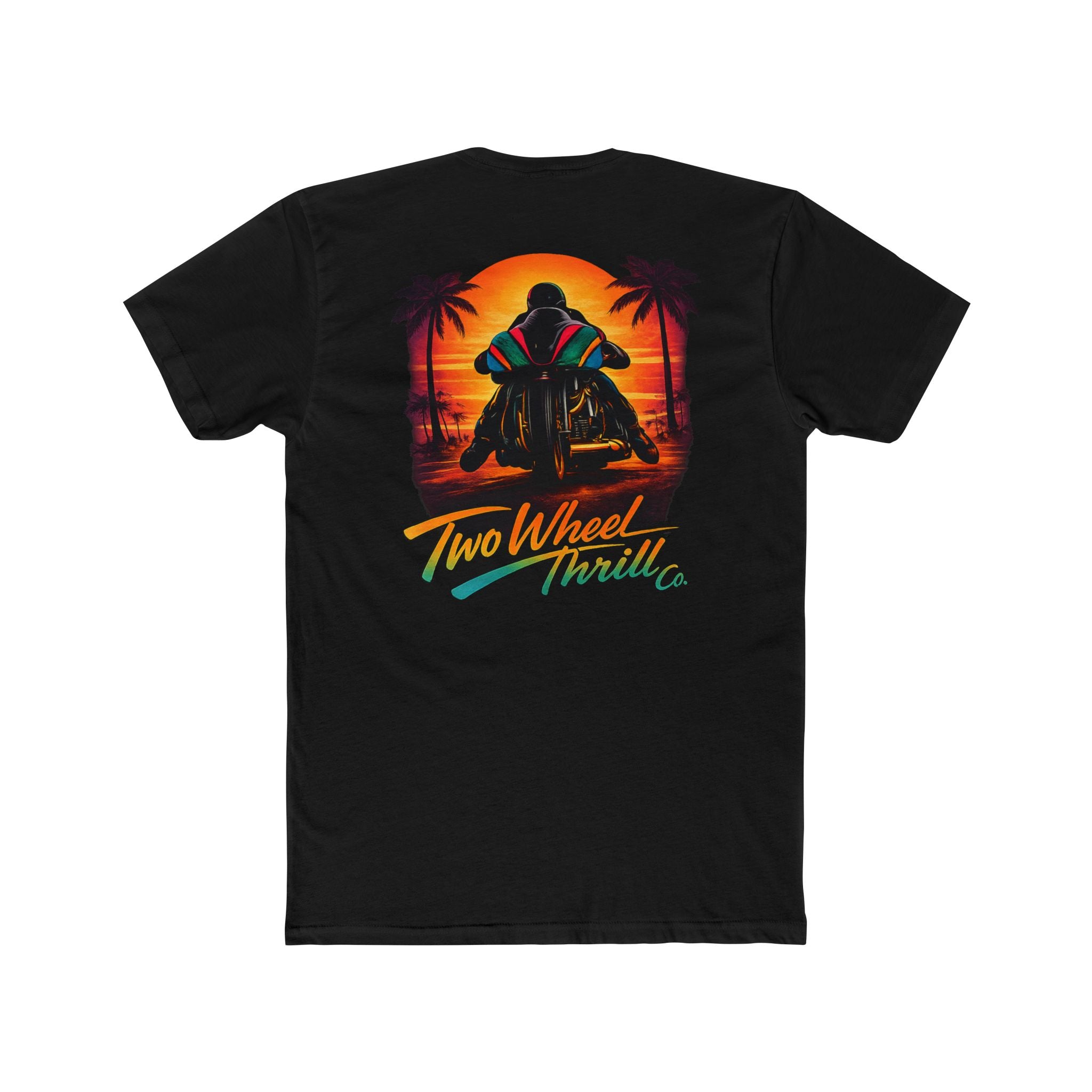 Two Wheel Thrill Co. Motorcycle Tee — Retro Beach Rider Graphic T-Shirt