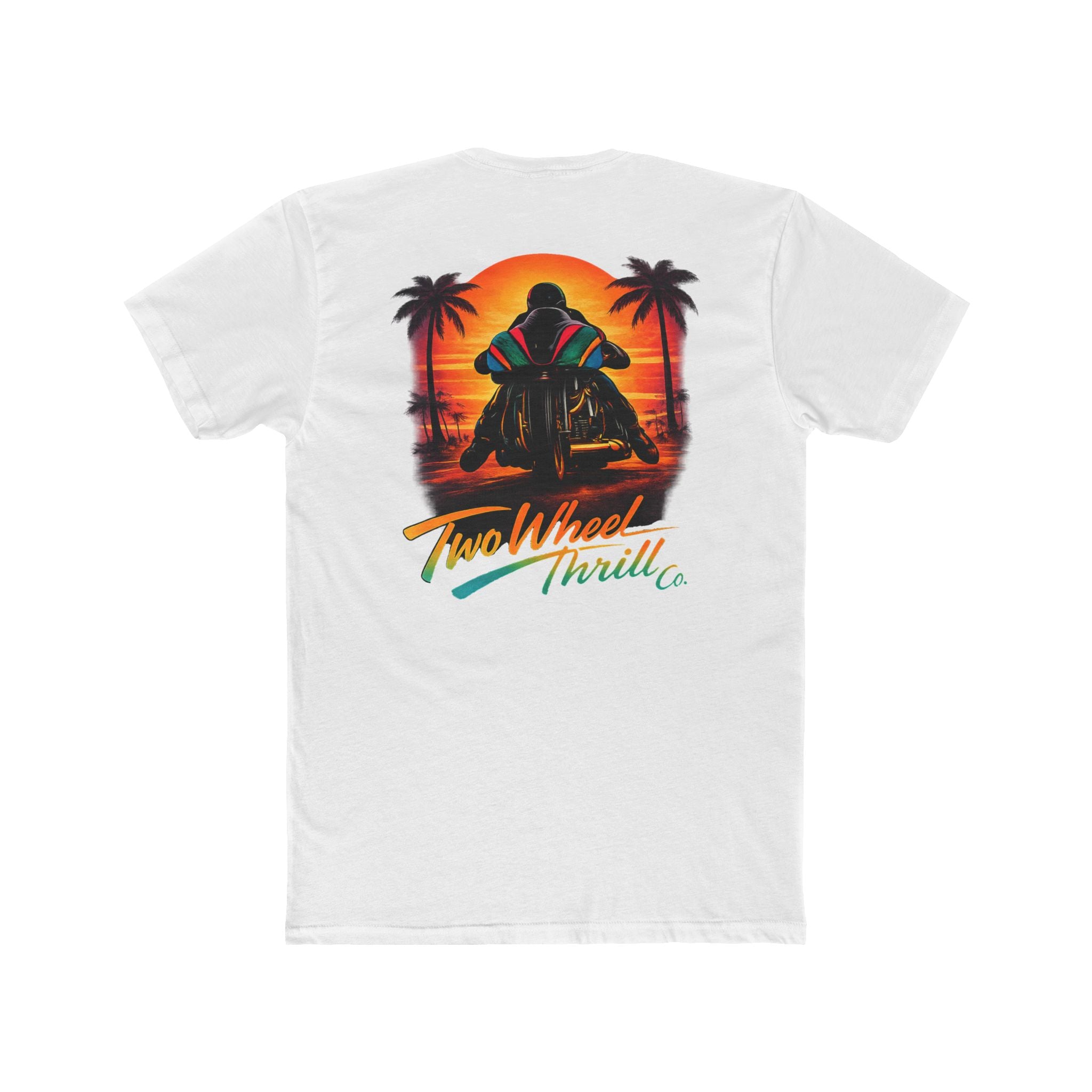 Two Wheel Thrill Co. Motorcycle Tee — Retro Beach Rider Graphic T-Shirt