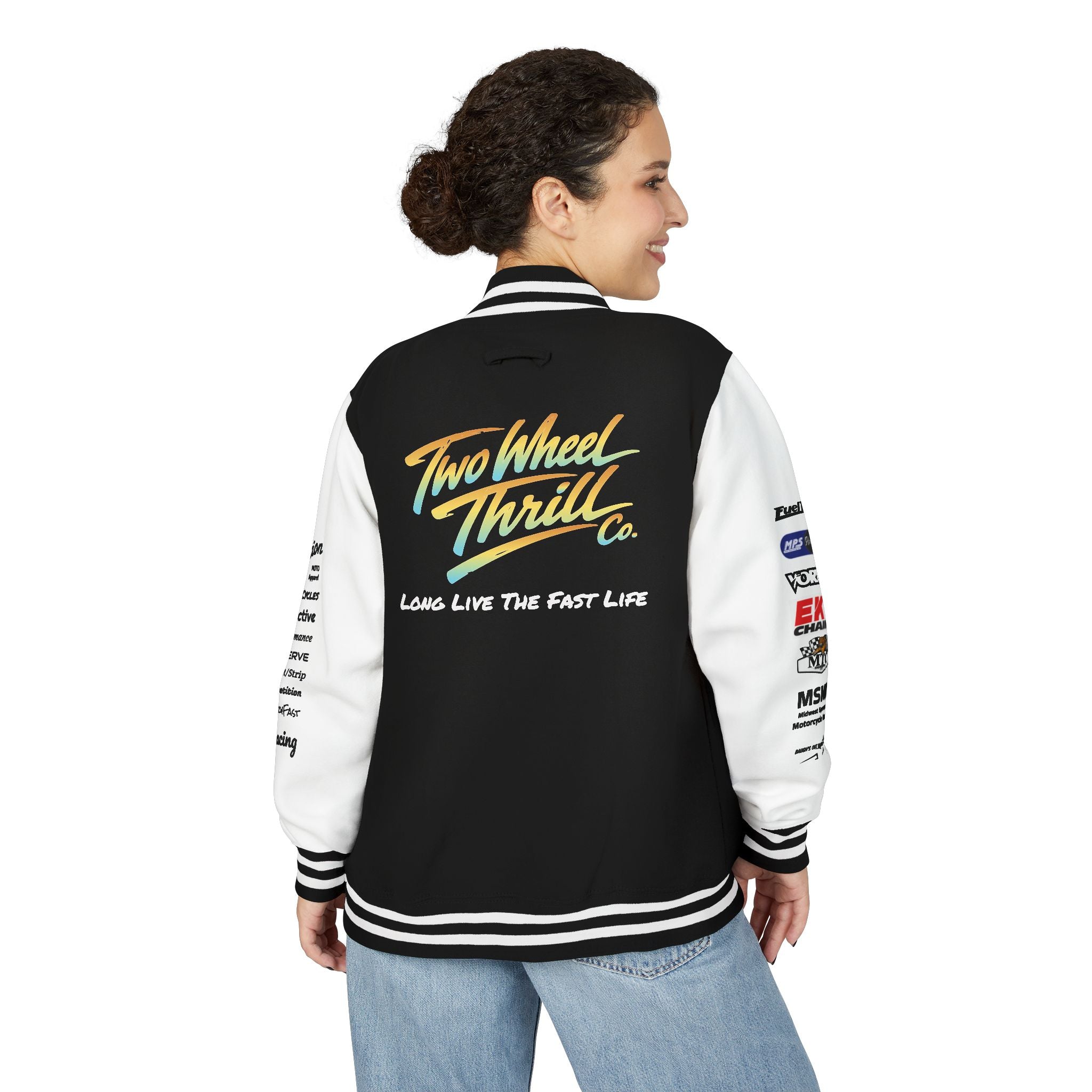 Two Wheeled Thrill Letterman Jacket — "Live the Fast Life" Varsity Jacket